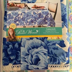 Blue rose pioneer woman fabric table cloth